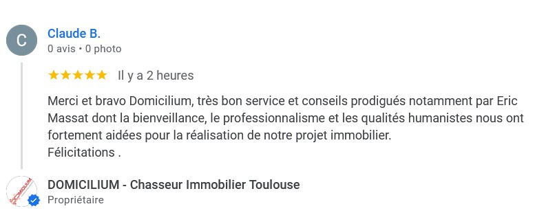 Domicilium Chasseur Immobilier - avis client - professionnalisme, conseil et humanisme