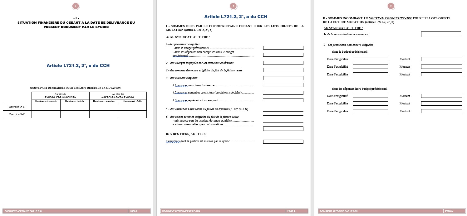 Pré-état daté - Questionnaire avant-contrat - Mutation lot de copropriété